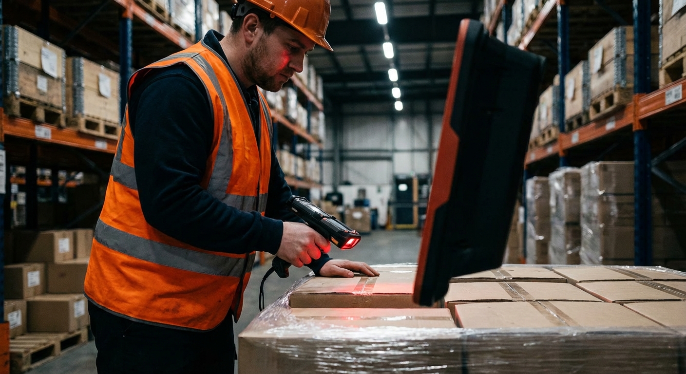 Laotöötaja skaneerib kaupa